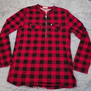 Bulotus Shirt Womens XL Red Plaid Casual Comfy Soft Stretch Quarter Zip